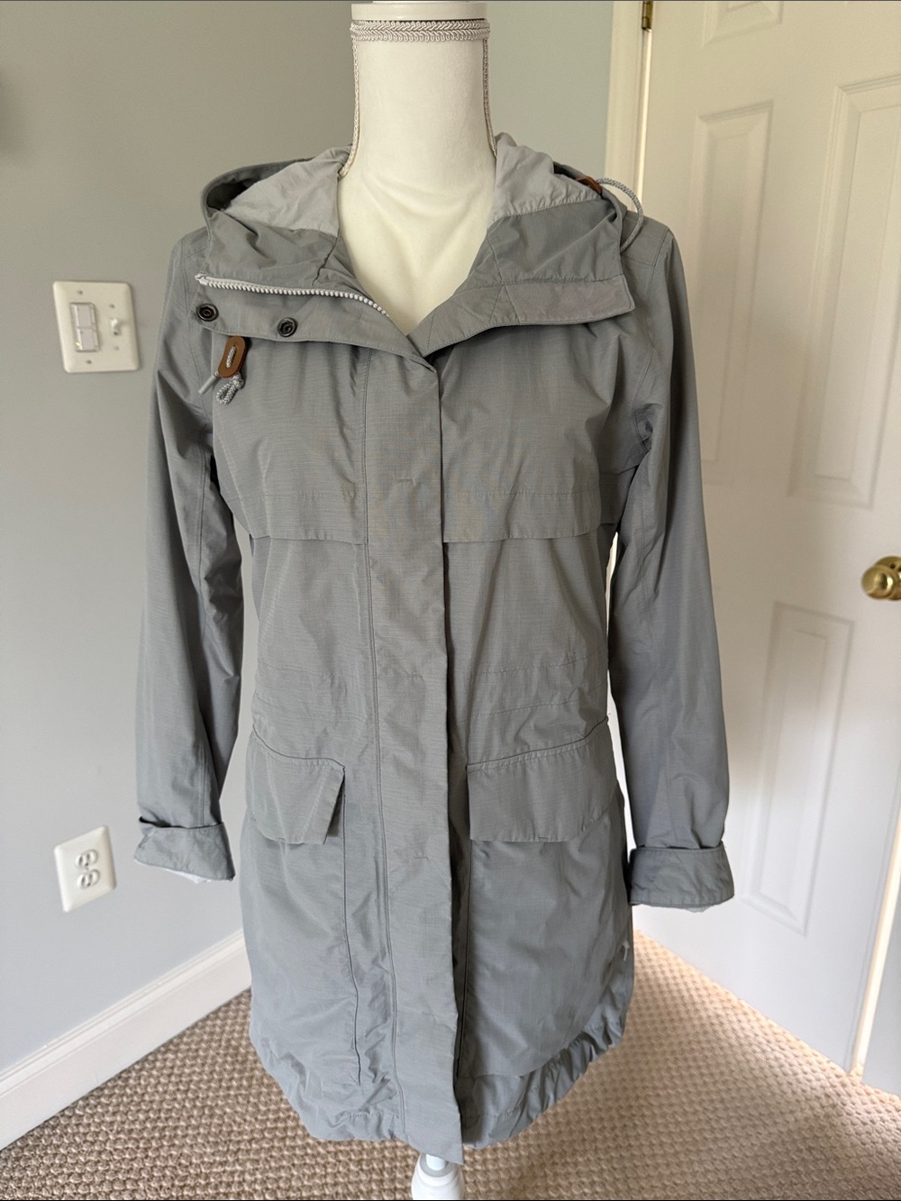 Cooperative Light Gray Hooded Trench Coat